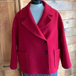 1.2.3 Paris red, double breasted wool pea coat